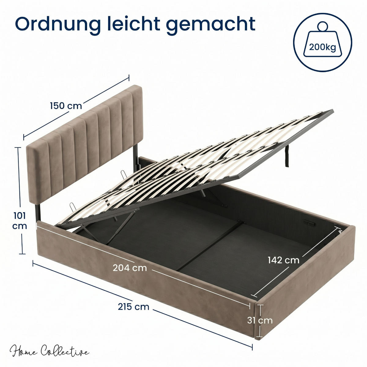 POLSTERBETT 140x200 cm in Bronze-Beige - Bronzefarben, Metall (140/200cm) - Home Collective