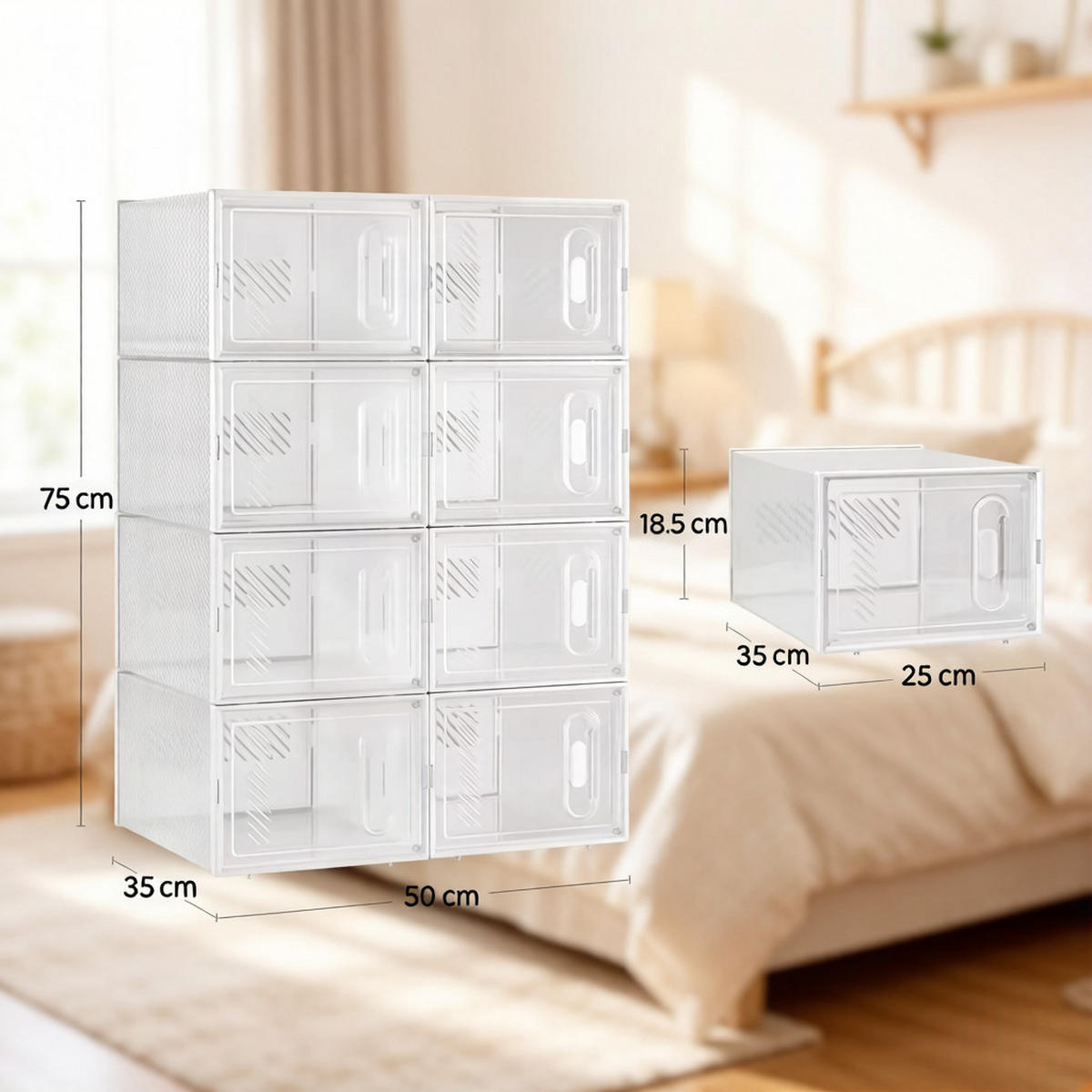 SCHUHAUFBEWAHRUNGSBOX Transparent und Weiß 8er-Set 50/35,5/70 cm - Transparent, Kunststoff (50/70/35.5cm) - PANGIVO