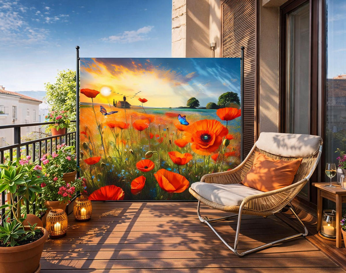 PARAVENT 1-tlg. 180x180 cm Retro Flowers - Rot/Multicolor, Metall (178/180cm) - QUICK STAR