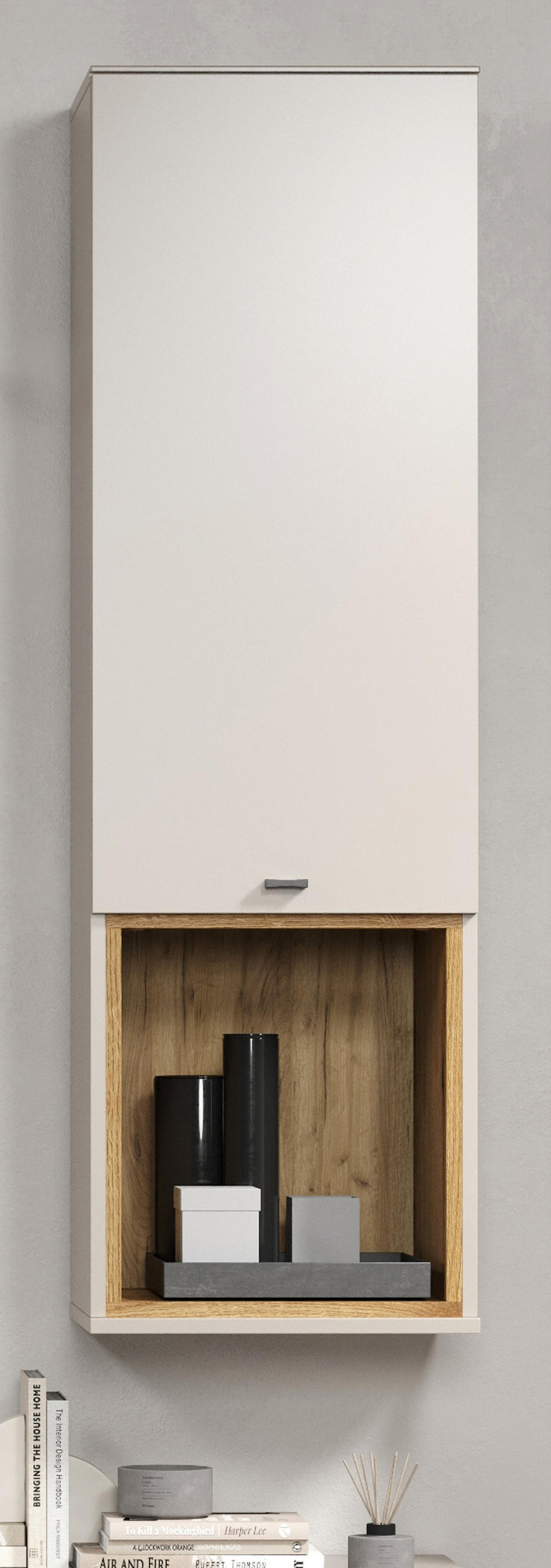 HÄNGESCHRANK Sand, Evoke Eiche 40 x 130 cm, Wandschrank mit Soft-Close - Sandfarben/Kaschmir, Holzwerkstoff/Metall (40/130/37cm) - Top.Furn