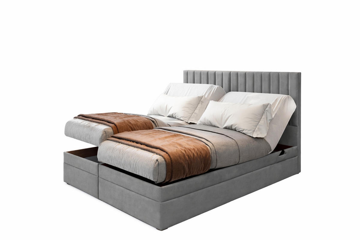 BOXSPRINGBETT ADÈLE 140x200 cm - elektrische Bett mit Matratze + Tooper und Bettkasten - Hellgrau - 140x200 cm - Grau, Textil (140/200cm) - Trada