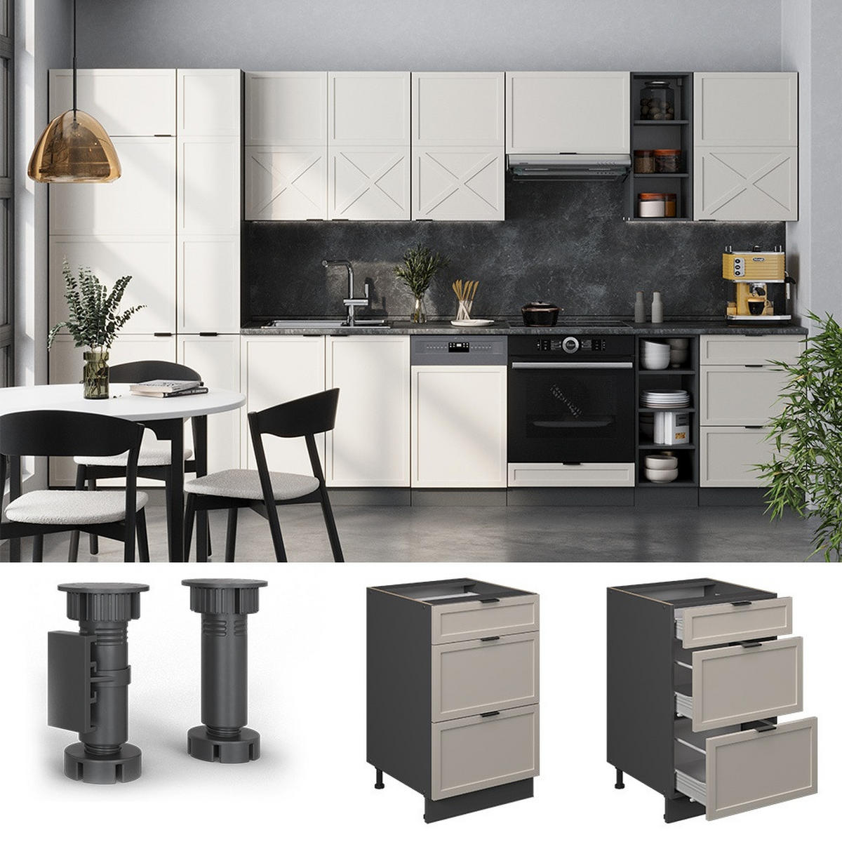 KÖKSUNDERSKÅP Fame-Line, Gråbeige/antracit, 50 cm, AP Oak - Antracit/Grå, Träbaserade material (50/82/60cm) - Vicco