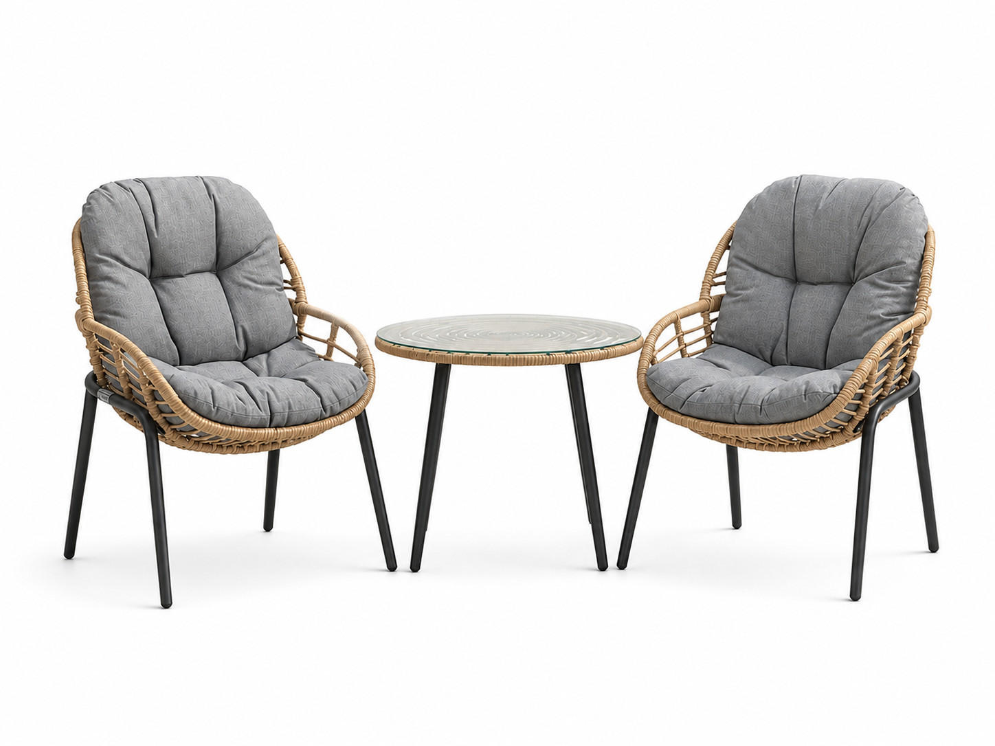GARTENMÖBEL-SET mit 1 Beistelltisch und 2 Esszimmerstühlen. schwarz. grau und Eiche natur - Schwarz/Naturfarben, Metall - Home Collective
