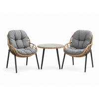 GARTENMÖBEL-SET mit 1 Beistelltisch und 2 Esszimmerstühlen. schwarz. grau und Eiche natur - Schwarz/Naturfarben, Metall - Home Collective