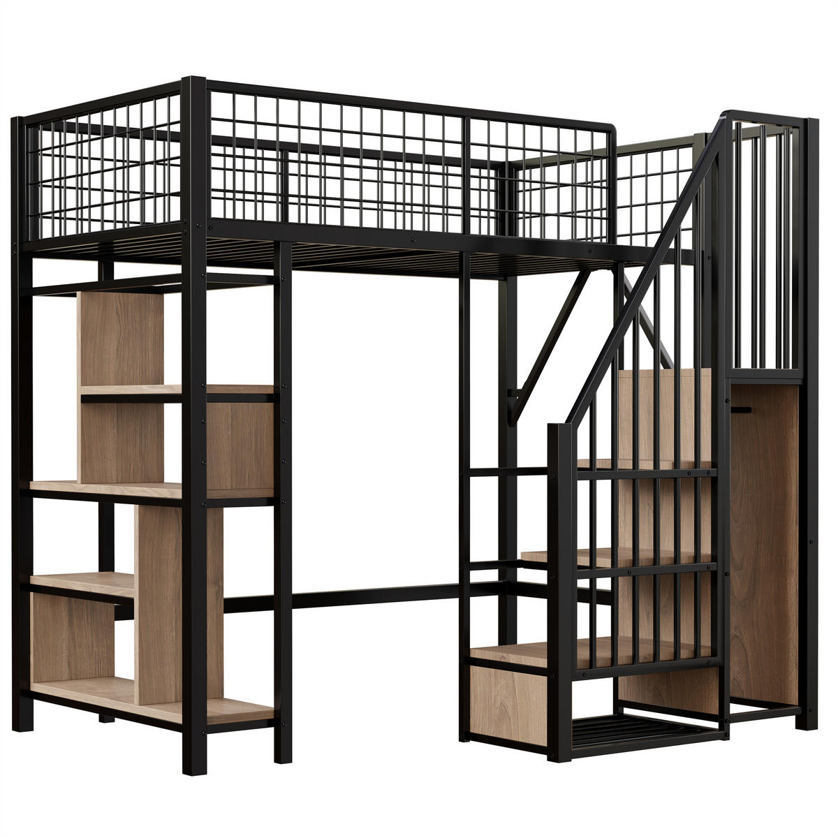 HOCHBETT 90x200 Metall Stauraum Ablage Treppe Schwarz - Schwarz, Holzwerkstoff - FLIEKS