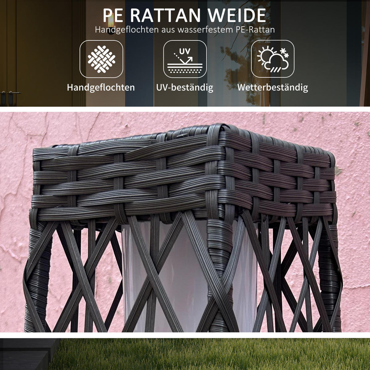 SOLARLEUCHTE, für Balkon, Terrasse, Stahl, Grau - Grau, Kunststoff (20/20/68cm) - Outsunny