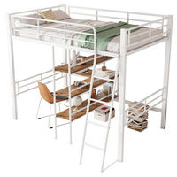 HOCHBETT 90/200 cm Weiß mit Schreibtisch und mehreren Regalen mit Matratze - Weiß, Metall (90/200cm) - OKWISH