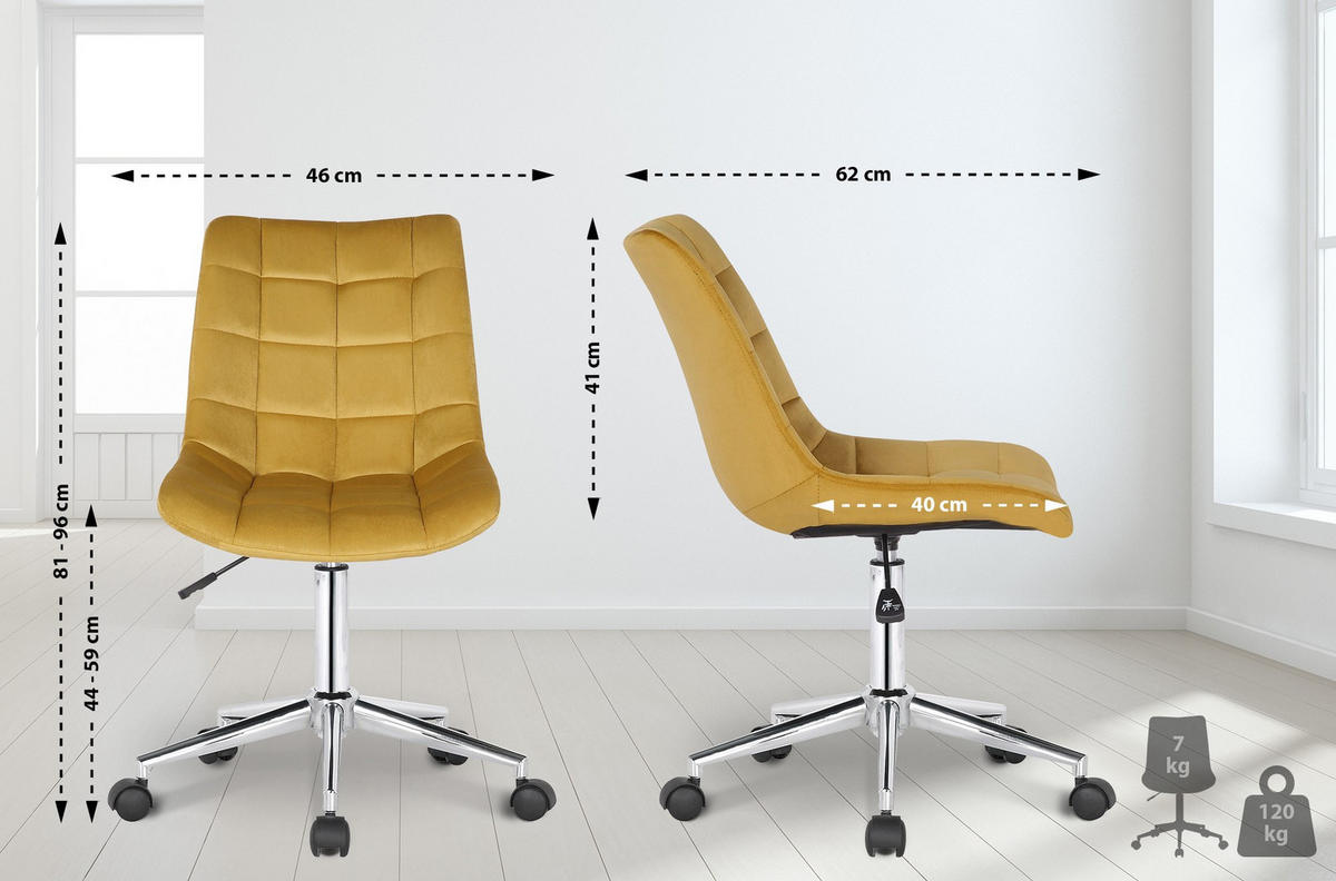 DREHSTUHL Samt gelb - Gelb, Textil/Metall (46/81/62cm) - CLP