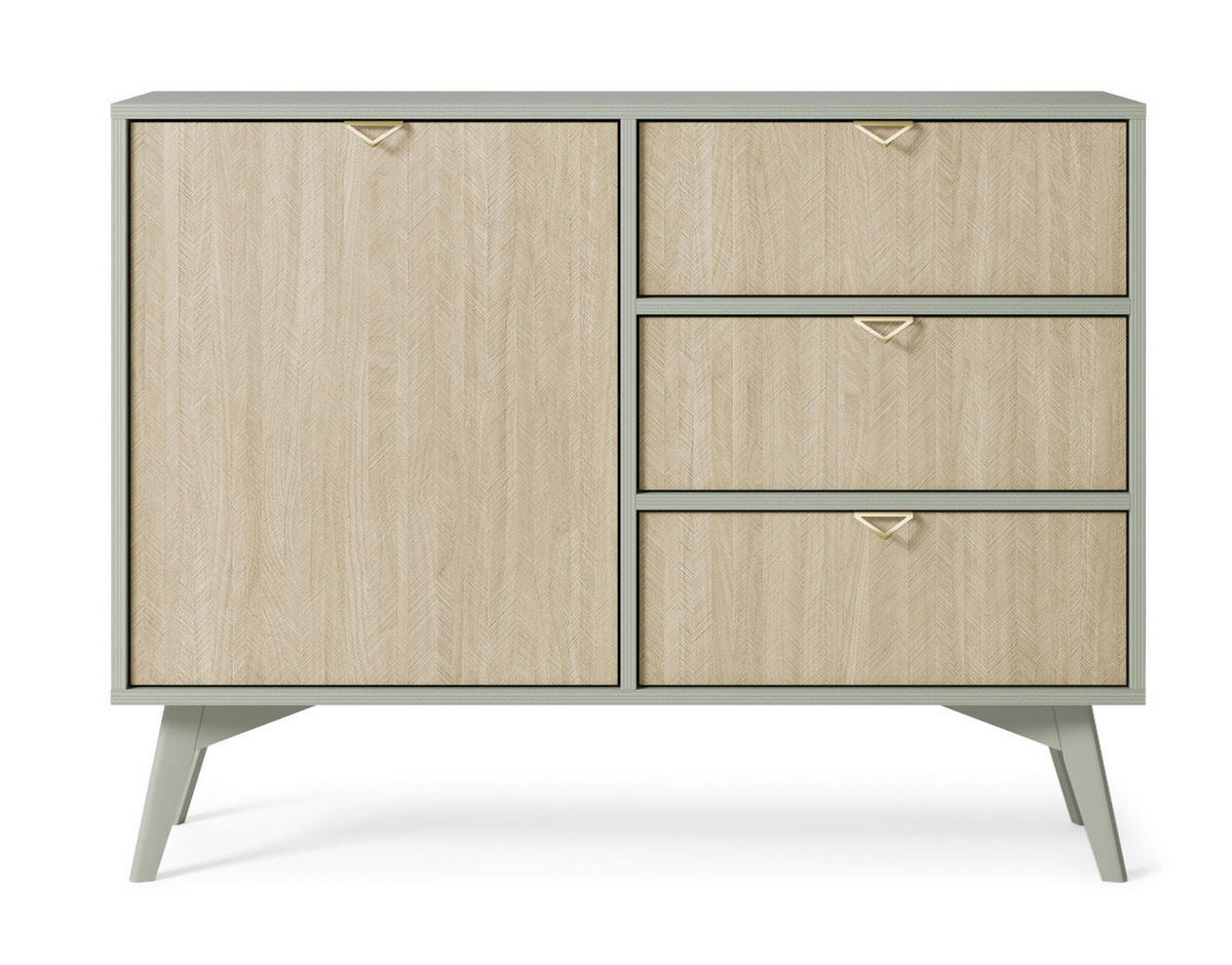 KOMMODE Firr, Eukalyptus mit 3 Schubladen - Eukalyptusholzfarben, Holzwerkstoff (106/80/38cm) - Bettso