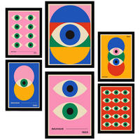 POSTER Set Mit 6 Geometrische Bauhaus Lebendige Farben & Augen A3 & A4 Schwarzer Rahmen - Schwarz, Papier (29/3cm) - Nacnic