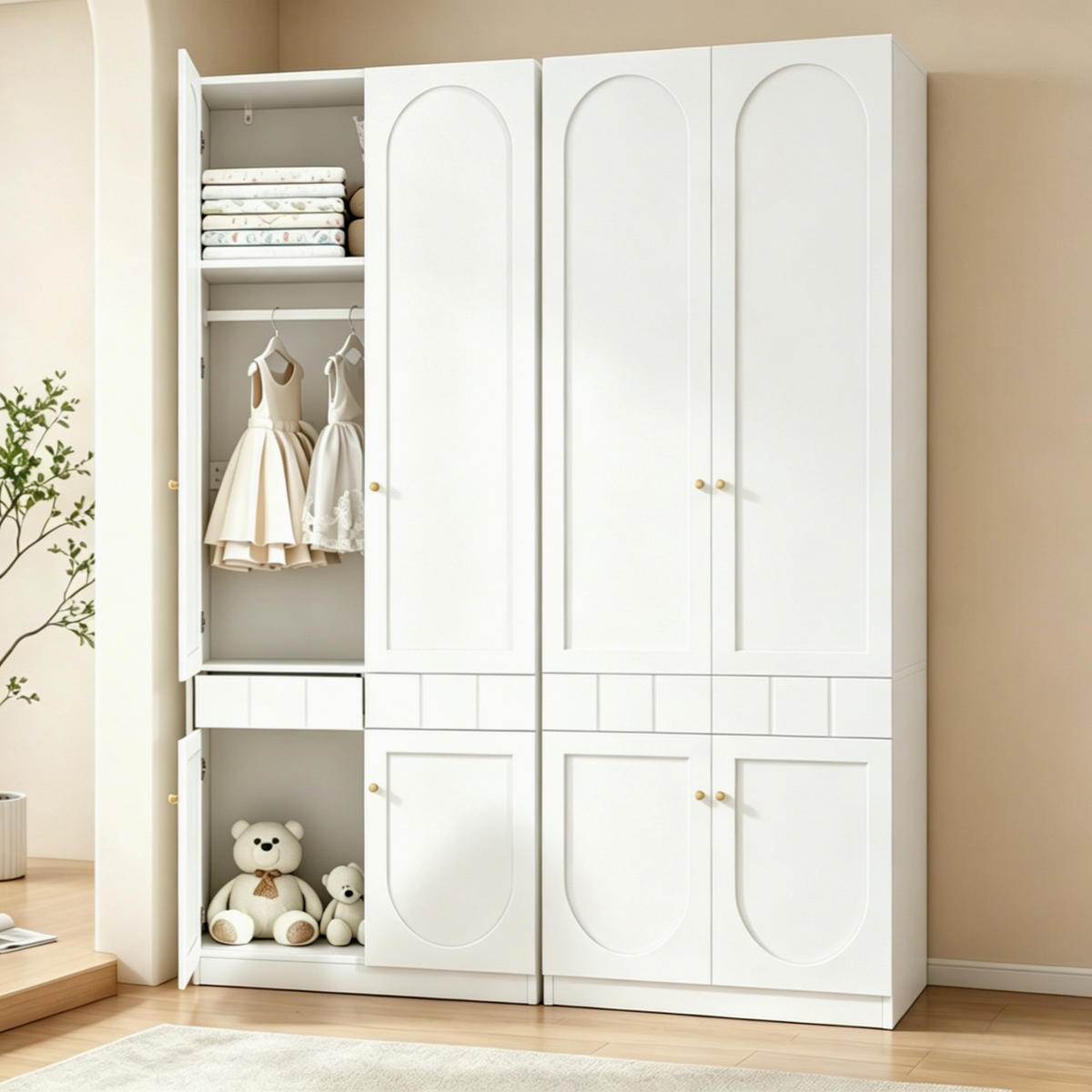 GARDEROBENSCHRANK Kleiderschrank mit Doppeltüren, Schubladen, Push-to-Open & Stauraum Weiß 1 Set MDF/HDF - Weiß, Holzwerkstoff/Metall (80/200/50cm) - EVRYAE