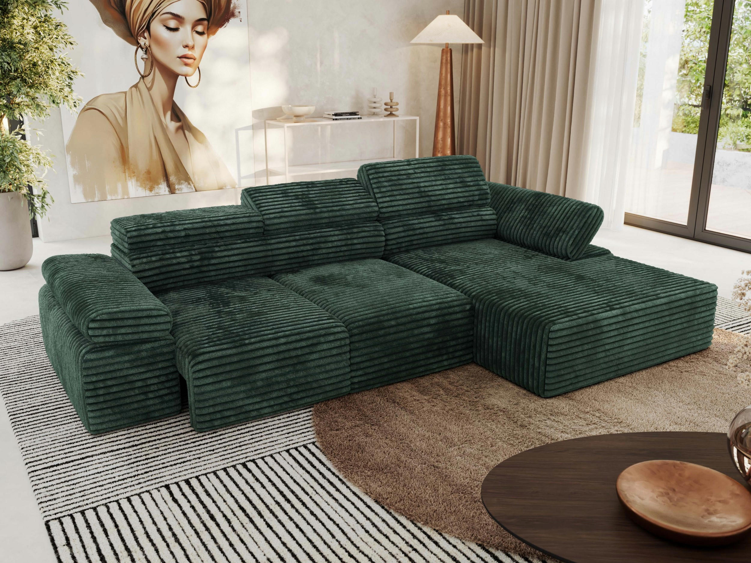 ECKSOFA RILASSO L Grün Cord - rechts - Schwarz/Grün, Kunststoff/Textil (174/296cm) - MKS
