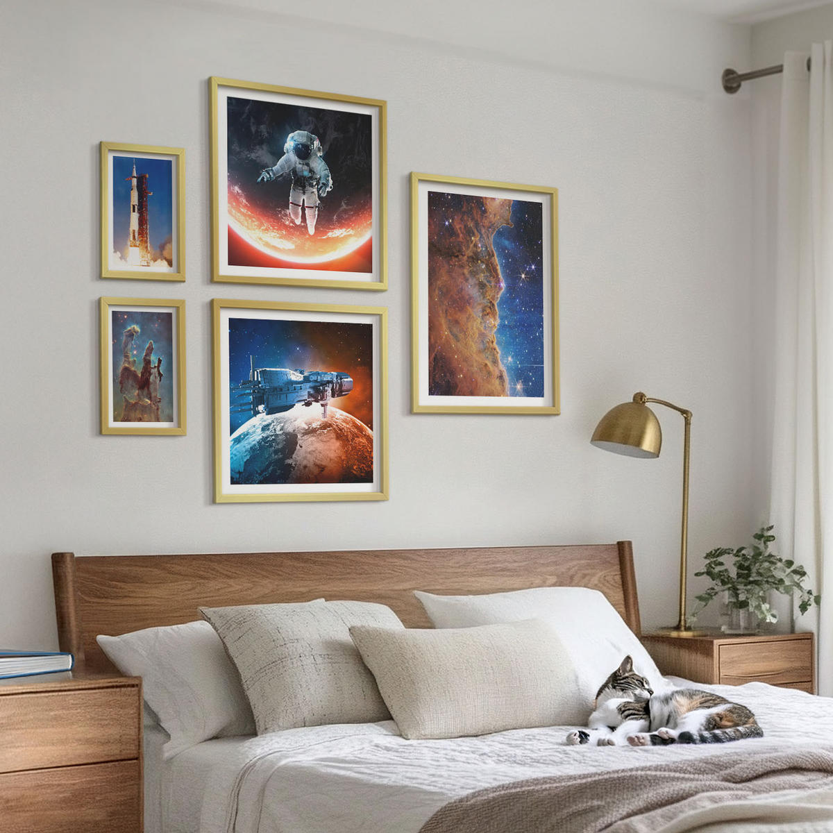 WANDBILDER 5er Set - 50x50 cm & 20x30 cm & 40x60 cm Goldrahmen - Farbenfrohes abstraktes Porträt - Goldfarben, Kunststoff (40/60cm) - ArtPrintCave