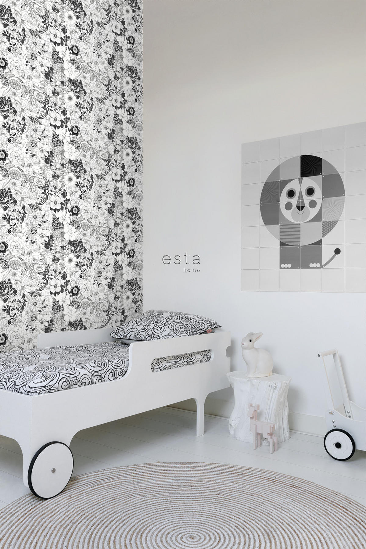TAPETE Blumen 53 cm x 10.05 m - Schwarz, Papier (53/1000cm) - ESTAhome