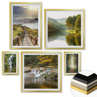 WANDBILDER 5er Set - 50x50 cm & 20x30 cm & 40x60 cm Goldrahmen - Grüne Blätter von eleganten Sukkulenten - Goldfarben, Kunststoff (40/60cm) - ArtPrintCave
