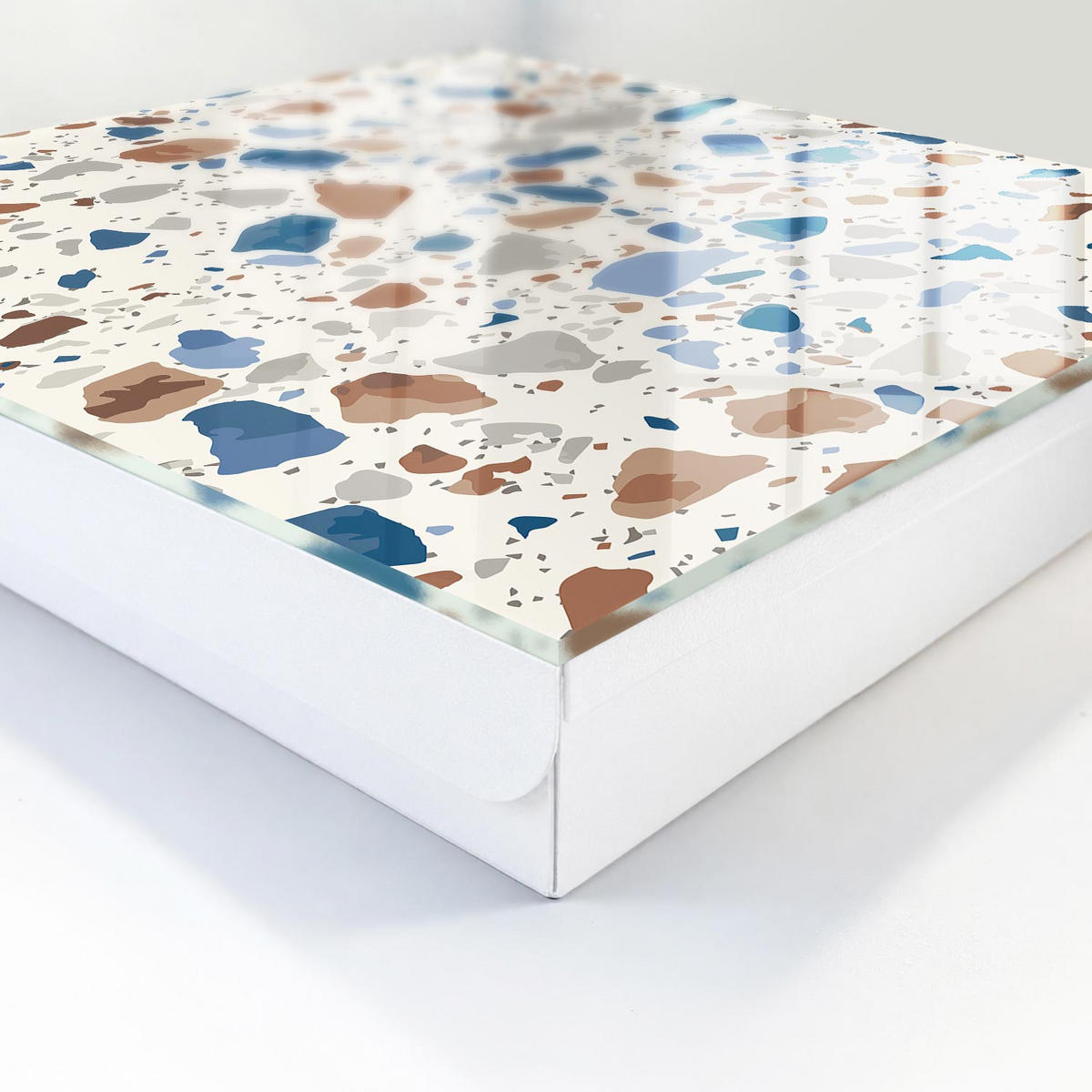 SCHLÜSSELBOX Weiß 30x30 cm – Türöffnung nach rechts - Steinmosaik - Grau, Metall (30/30/5cm) - TULUP