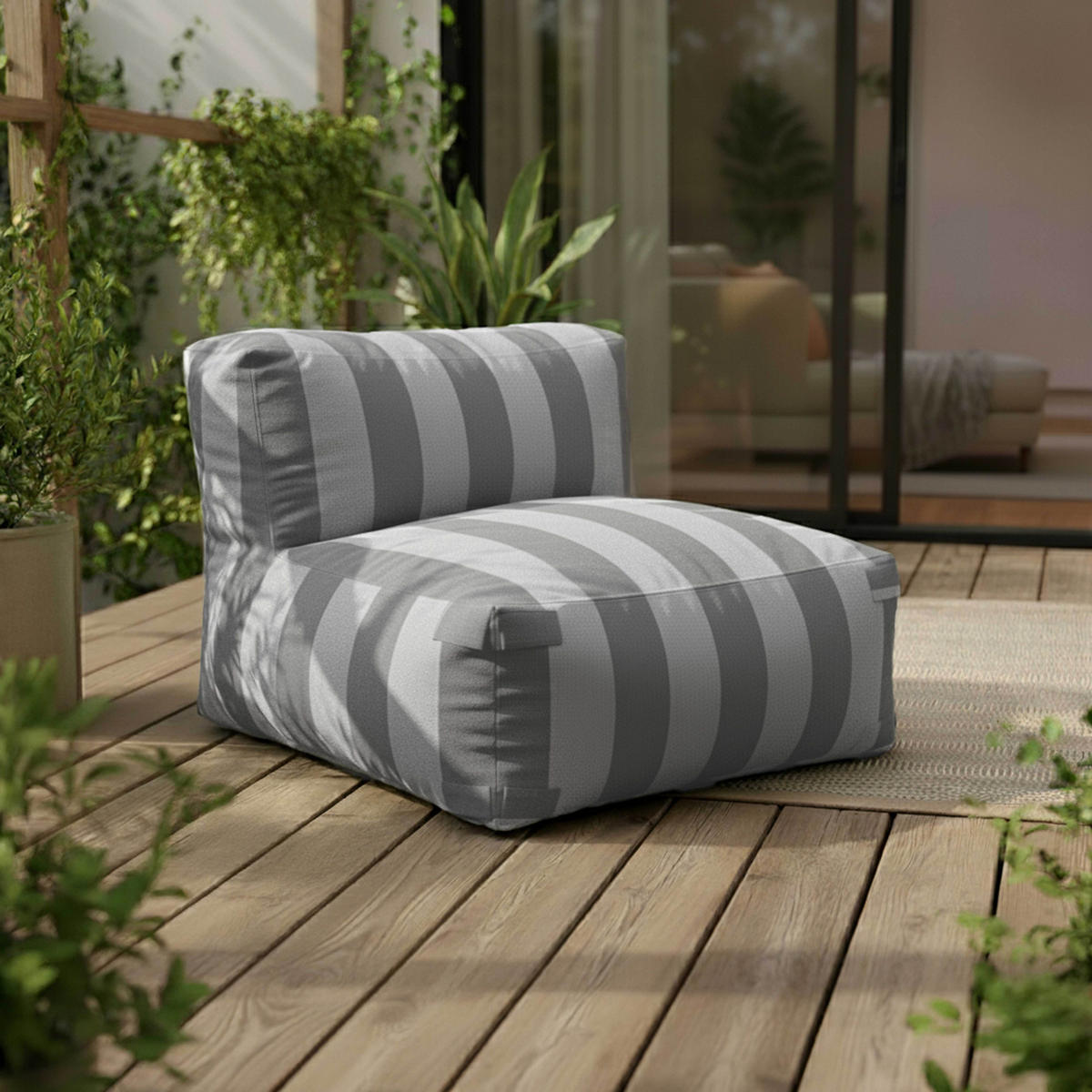 GARTENSOFA mit 5 Sitzplätzen, Grau - Grau, Textil (85/65/160cm) - Oviala