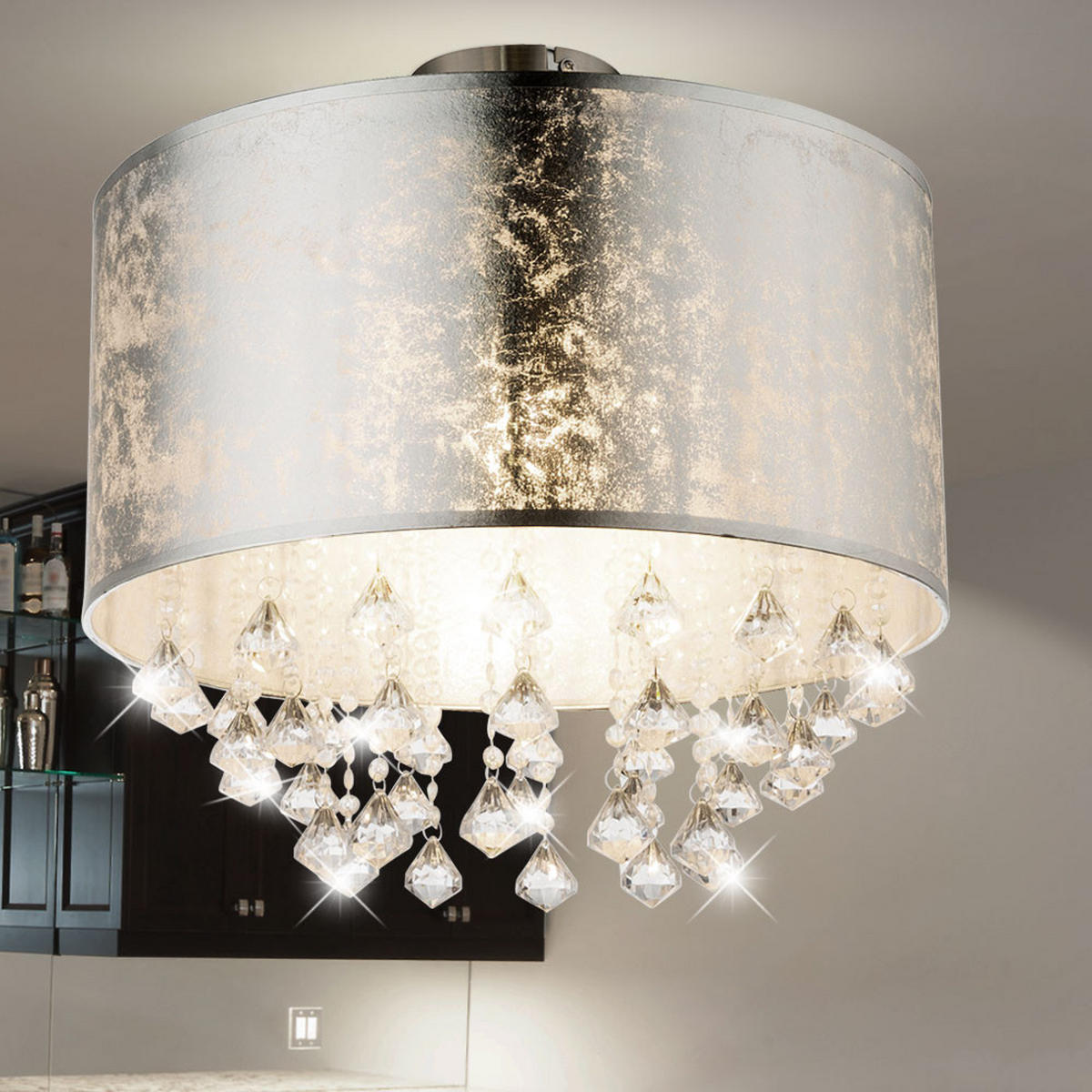 LED DECKENLEUCHTE Kristalle Silber - Silberfarben, Metall (30/30/31cm) - Globo Lighting