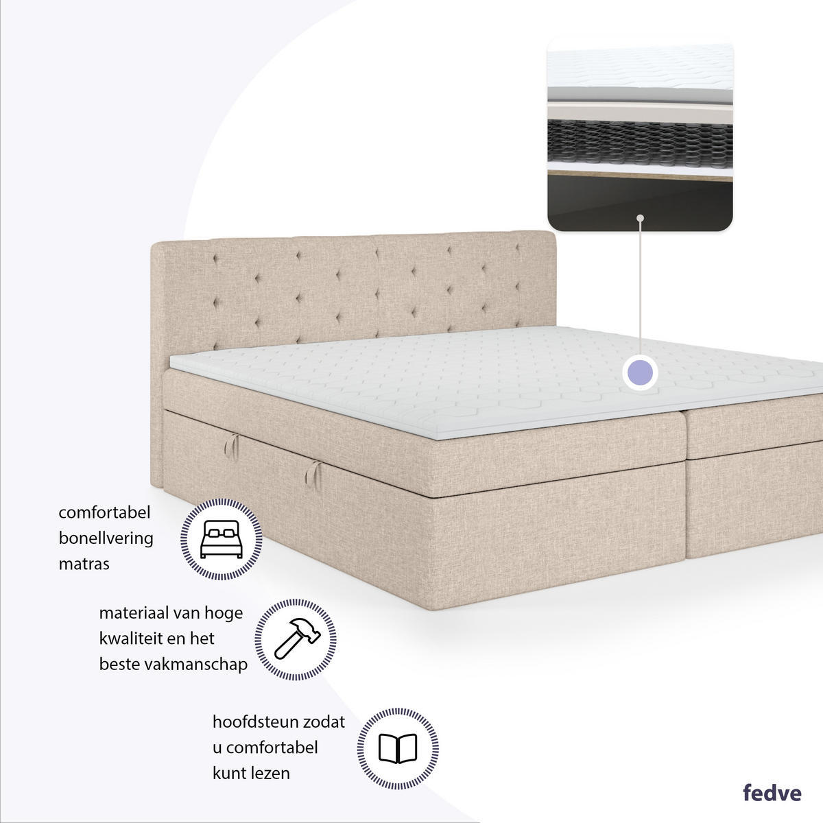 BOXBETT Doppelbett Pekin Beige 200x200 cm - Beige, Textil (200/200cm) - Fedve