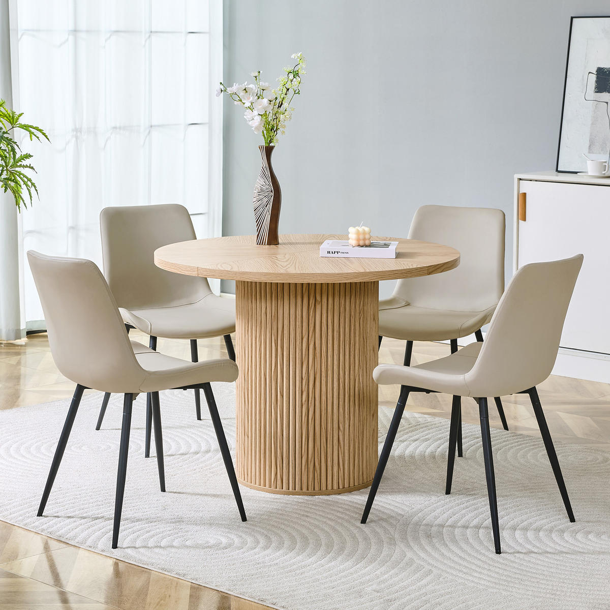 ESSGRUPPE DE-39388 5-teilig, mit 4 PU-Stühlen Hellgrau - Grau, Holzwerkstoff (100/76/100cm) - ComfortXL