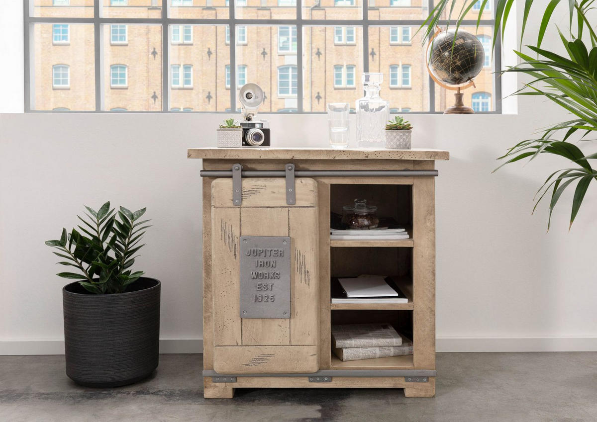 KOMMODE Mango 70x45x70 whitewash lackiert RAILWAY #323 - Beige, Holz (70/70/45cm) - Massivmoebel24
