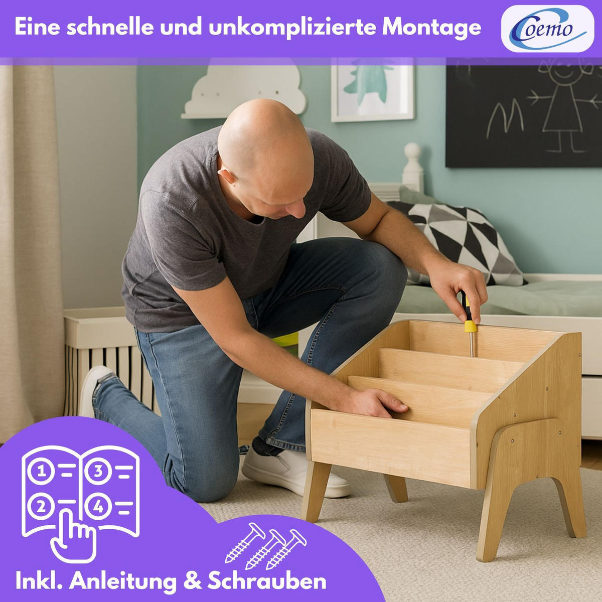 BÜCHERBOX MILL Holz - Naturfarben, Holzwerkstoff (35/45/55cm) - Mein-Regal