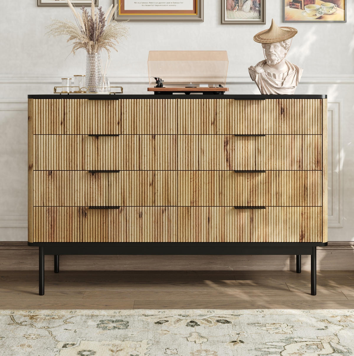 KOMMODE aus MDF 120x39,5x80cm in Natur mit Schubladen - Naturfarben, Holzwerkstoff (120/80/39.5cm) - Modfu