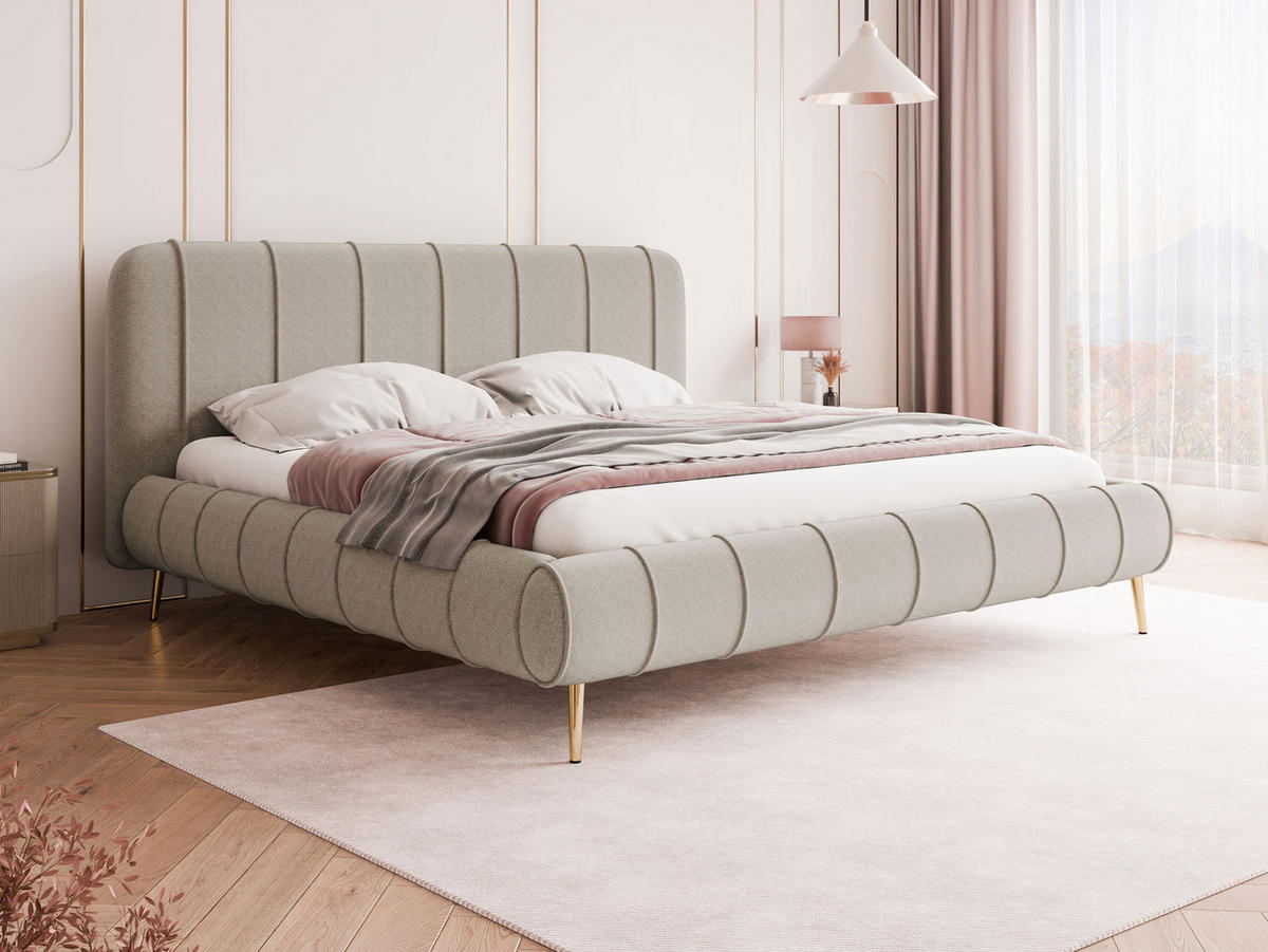 POLSTERBETT Slim XI mit Füße - Kaschmir/Goldfarben, Holz/Holzwerkstoff (140/200cm) - MIRJAN24