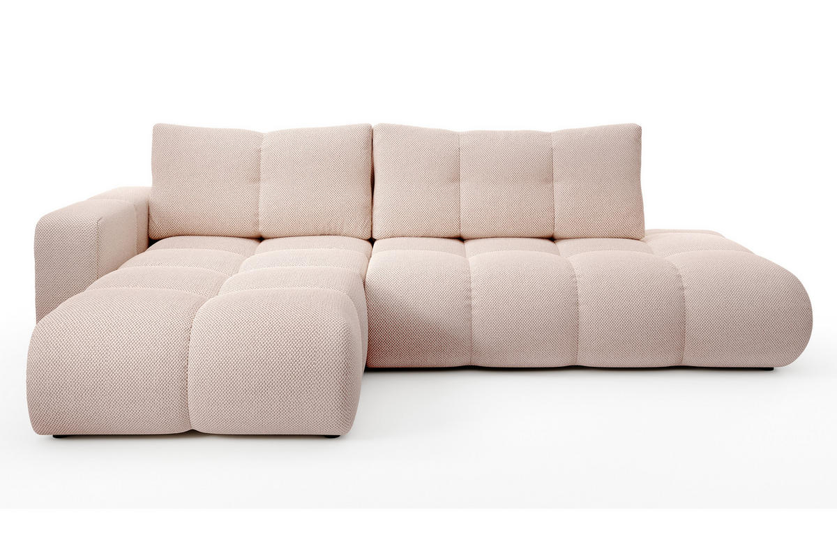 ECKSOFA L Form Hosio Hellcreme-Rosa 286/177/88 cm Links mit Schlaffunktion - Pink/Schwarz, Kunststoff/Textil (177/286cm) - AX Living