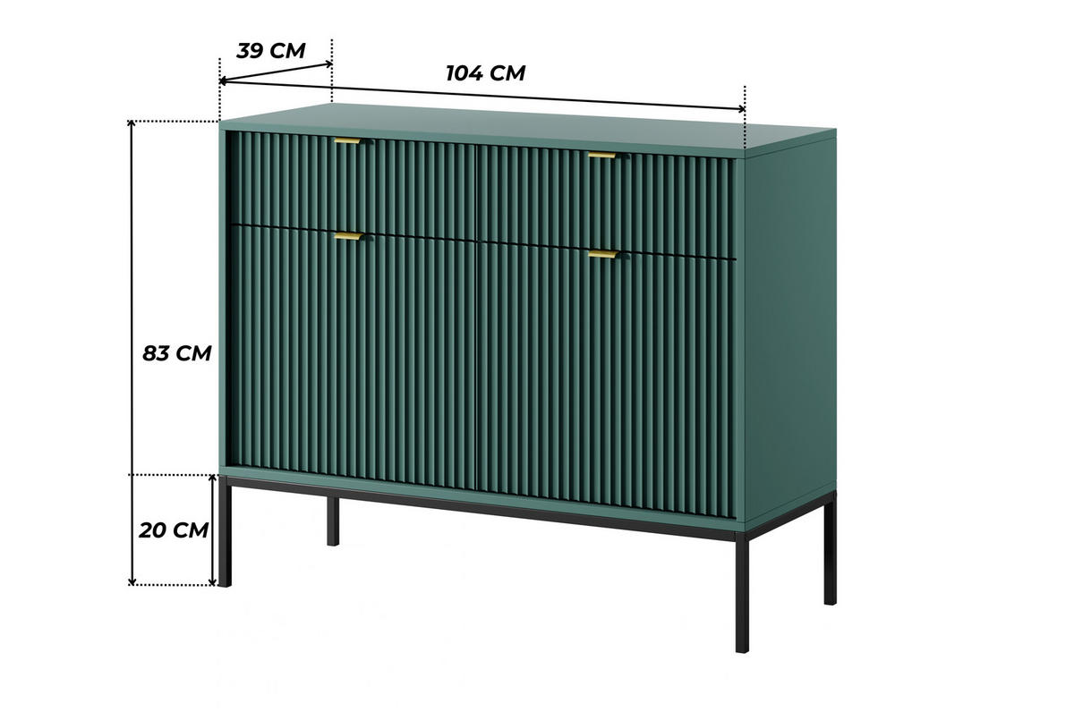 GRÜNE Moderne Geriffelte Kommode KIOTO K2D2SZ (Schwarzes Gestell, Soft-Close Türen) - Goldfarben/Schwarz, Holz/Holzwerkstoff (104/83/39cm) - Ravio