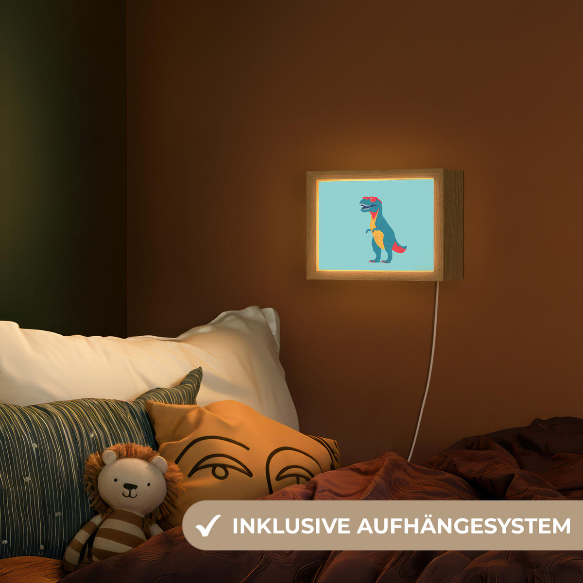 NACHTTISCHLAMPE Dinosaurier - Blau - Sonnenbrille 20x15 cm - Hellblau, Holzwerkstoff (8/20/15cm)