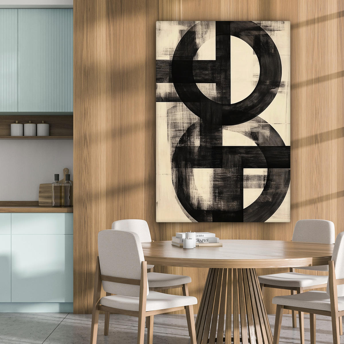 LEINWANDBILD Kreise - Balken - Schwarz - Abstrakt Deko XXL 80x120 cm - Schwarz, Textil (80/120cm) - MuchoWow