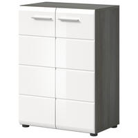 KOMMODE weiß Hochglanz, grau 60 cm, Sideboard mit Rillenoptik - Weiß Hochglanz/Silberfarben, Holzwerkstoff/Kunststoff (60/85/37cm) - Inn.Furn