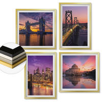 WANDBILDER 4er Set - 50x50 cm & 40x60 cm Goldrahmen - Brücken, Sonne, Stadtblick - Goldfarben, Kunststoff (50/50cm) - ArtPrintCave