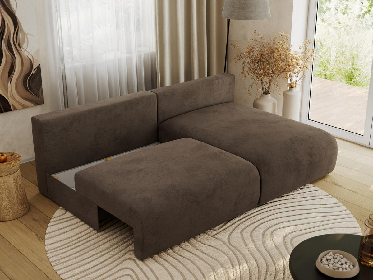ECKSCHLAFSOFA VIVO L Braun Velvet - rechts - Schwarz/Braun, Kunststoff/Textil (150/223cm) - MKS