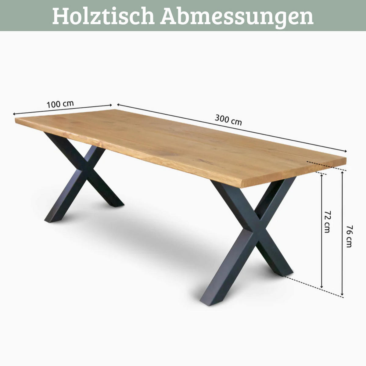 ESSTISCH Massivholz mit Baumkante RAGNAR 300x100 cm Eichenholz X-Hora Gestell - Braun, Holz/Metall (100/300/76cm) - DELUKE