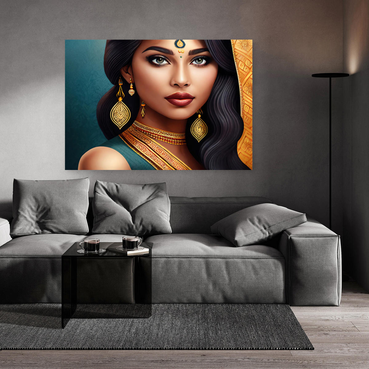 WANDBILD orientalisches frau porträt - Blau, Textil (60/40cm) - Feeby