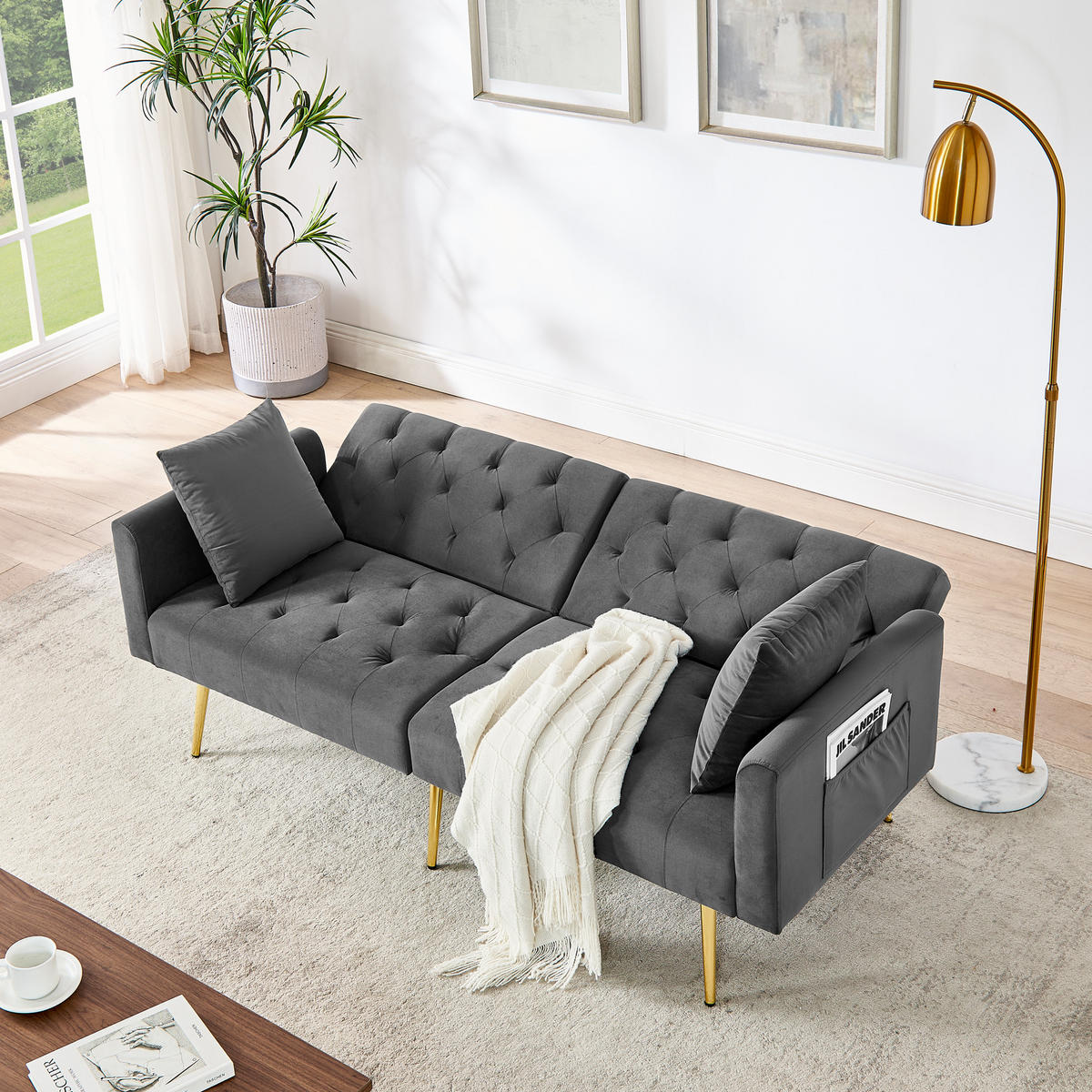 SCHLAFSOFA 177/78/74 cm in Gray Samt mit Aufbewahrungstasche - Grau, Textil (78/74/177cm) - Oxeza