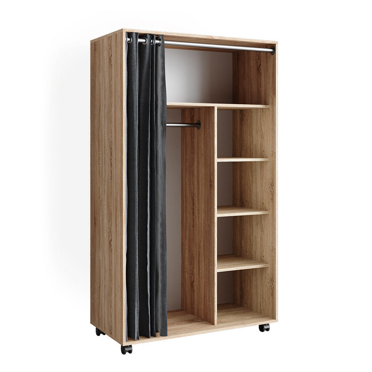 KLEIDERSCHRANK Doros Sonoma 100 x 168 cm offen, mit Rollen - Sonoma Eiche, Holzwerkstoff (100/168/50cm) - Vicco