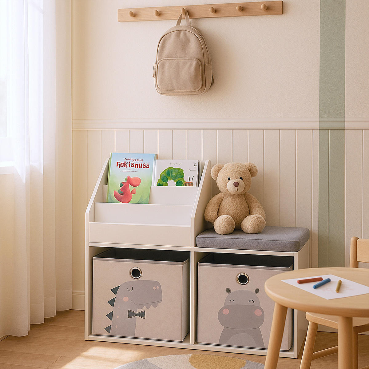 KINDERBANK - Multicolor, Holzwerkstoff/Textil (79/72/31cm) - Relaxdays