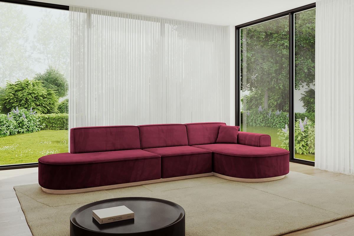 ECKSOFA Ottomane Rechts MARI-L2-v1 - 328x171x83 cm Bordeaux Velours - Bordeaux, Holzwerkstoff/Textil (171/328cm) - ALTDECOR
