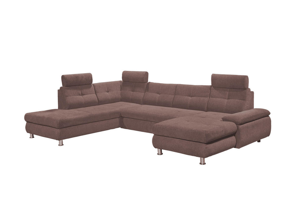 WOHNLANDSCHAFT mit Schlaffunktion, Bettkasten und verstellbaren Arm- und Kopflehnen - Chromfarben/Pink, Textil/Metall (349/88/233cm) - ed exciting design