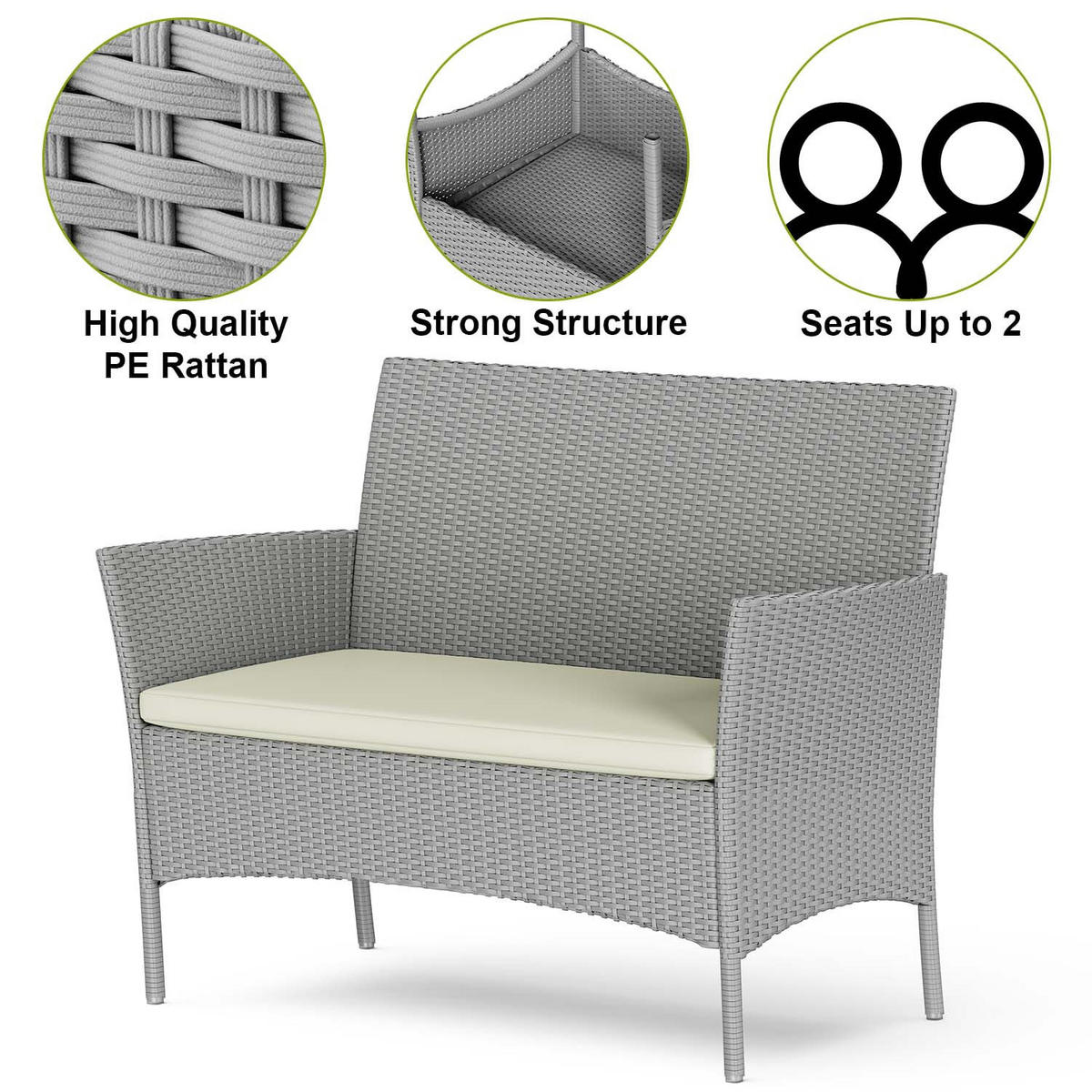 ECKSOFA Loungeset 4tlg Grau Gartensofa Set - Grau, Textil - Rattrix