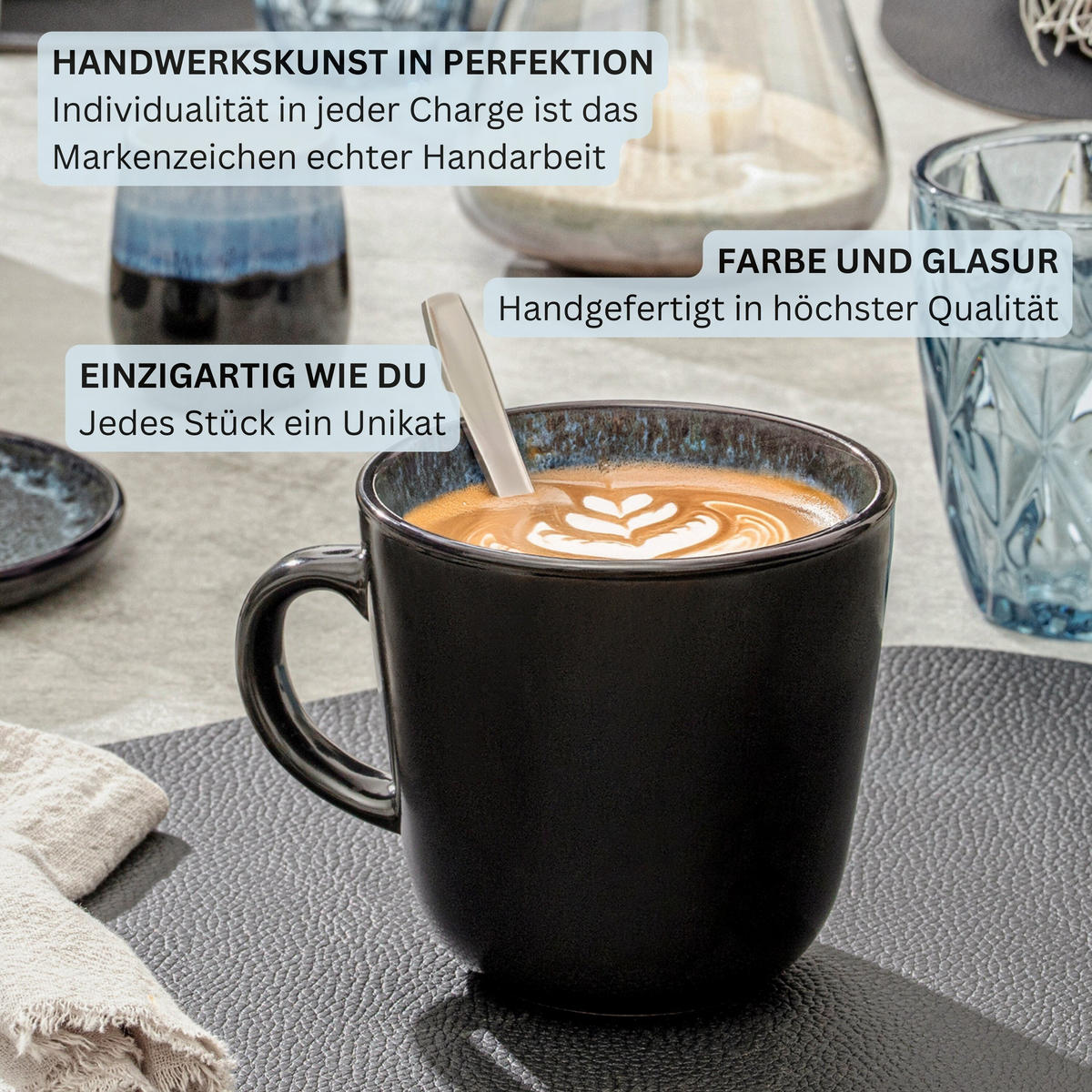 KAFFEEBECHER SET MANILA - 6 teilig aus Steingut - Blau, Stein (0.4L) - Sänger