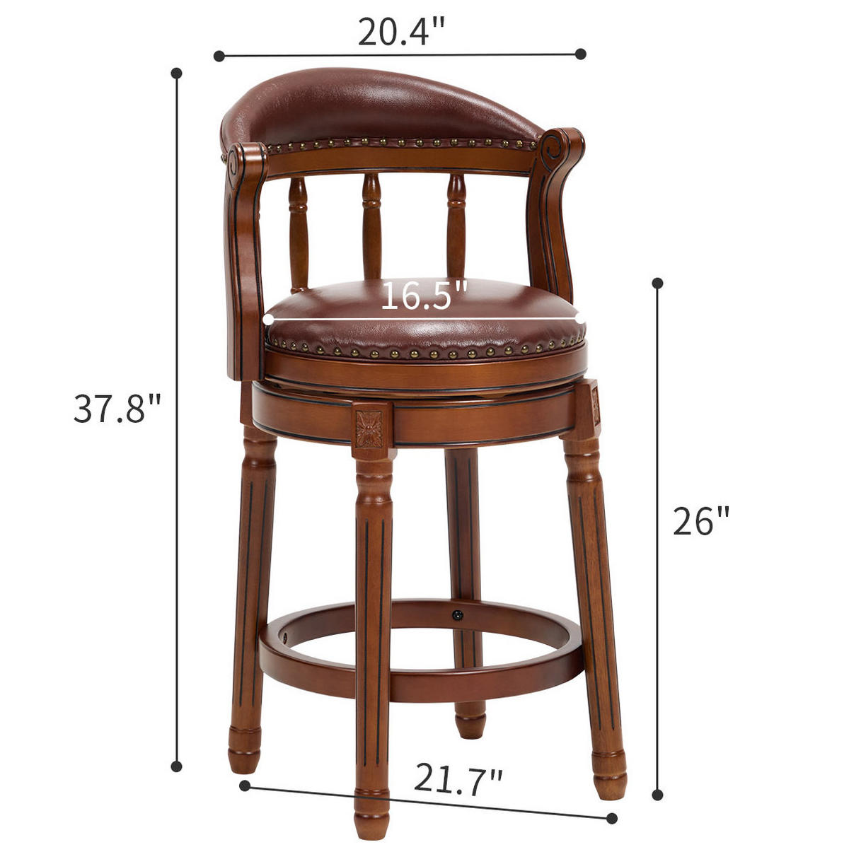 BARHOCKER drehbar Sitzhöhe ca. 66 cm Leder Holz Braun - Braun, Holz (54.8/96/54.8cm) - Meubliv
