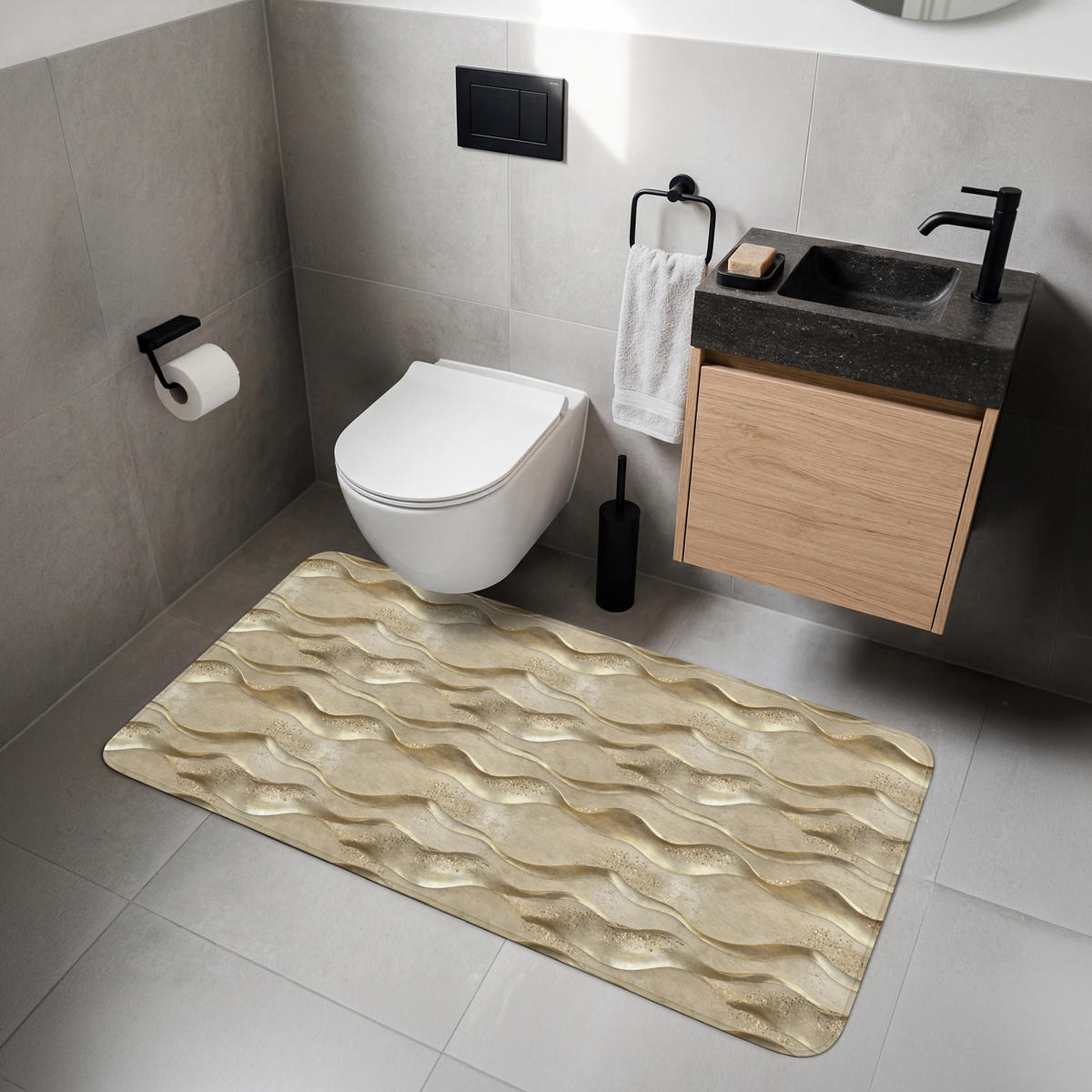 WC PŘEDLOŽKA Vlny - vzor - zlaté 120x60 cm - barva mosazi, textil/plast (120/1cm) - OnlyWow