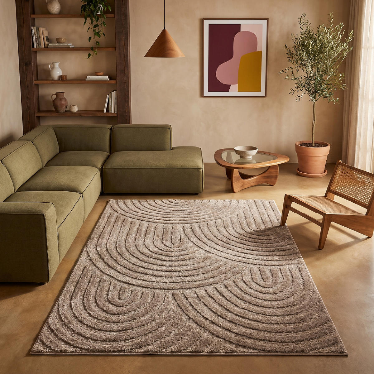 KURZFLORTEPPICH LINEA taupe Wellenmuster 3D-Struktur 160/220 cm - Taupe, Textil (160/220cm) - Tapiso