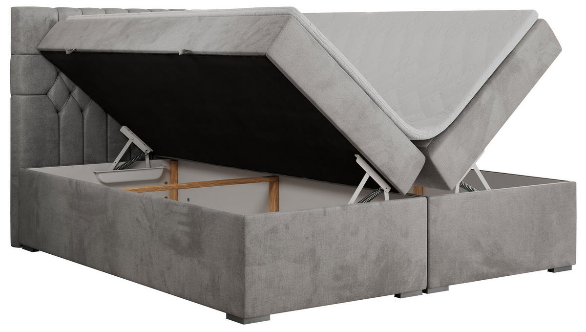 BOXBETT PERA 160/200 Hellgrau Velvet - H4 - Hellgrau, Holz/Textil (160/200cm) - MKS