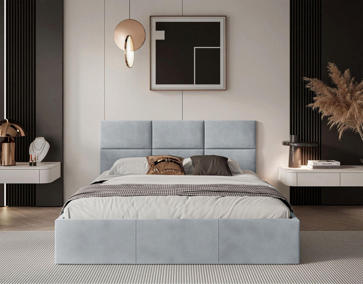 POLSTERBETT Nestio Hellgrau Samt 140x200 cm - Hellgrau, Kunststoff/Textil (140/200cm) - Selsey