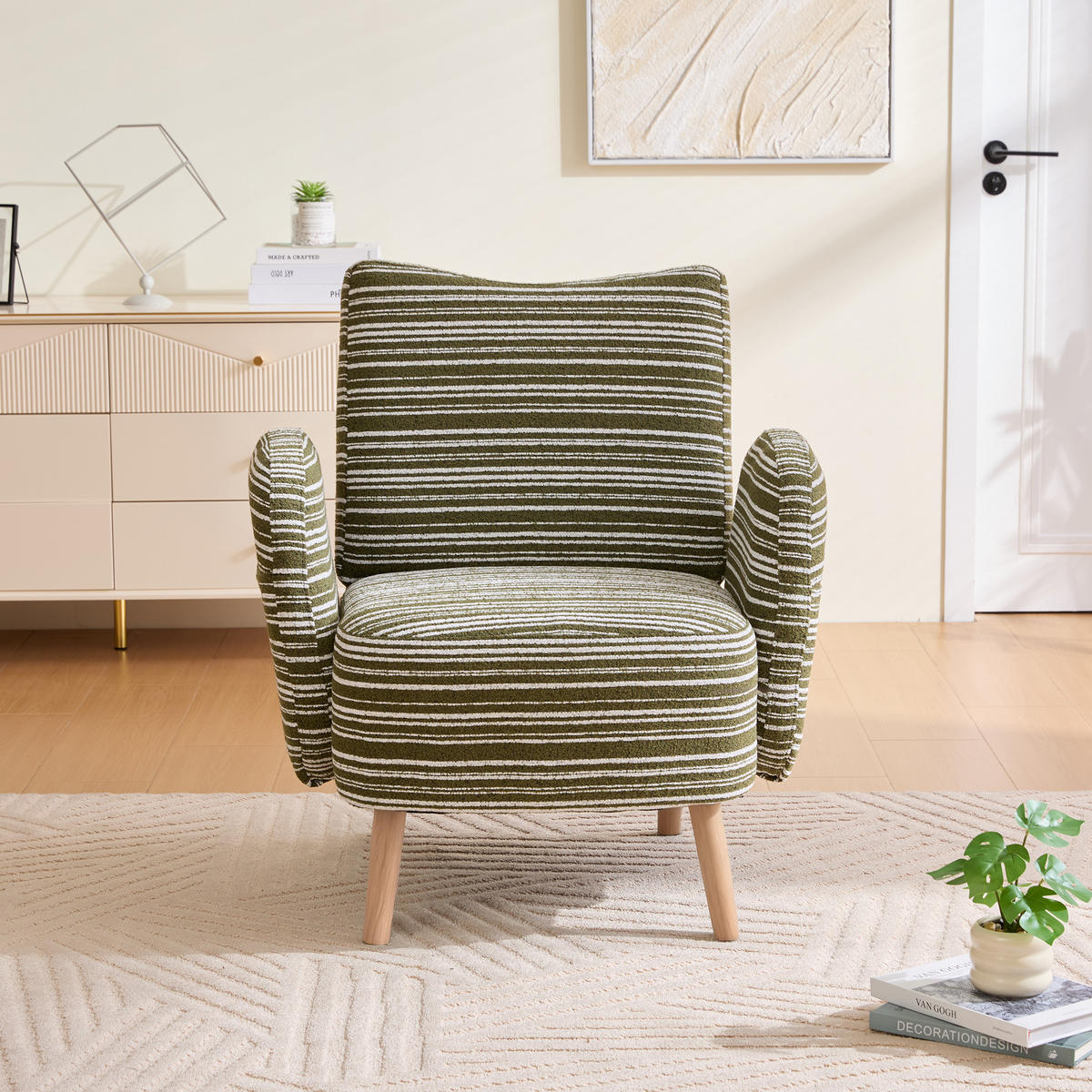 SESSEL Bouclé Olivgrün mit Seitentasche - Olivgrün, Holzwerkstoff/Textil (77/87/81cm) - WISHDOR